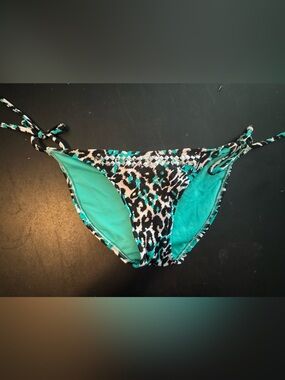 Xhilaration Teal and Black Leopard Print Tie-Side Bikini Bottom